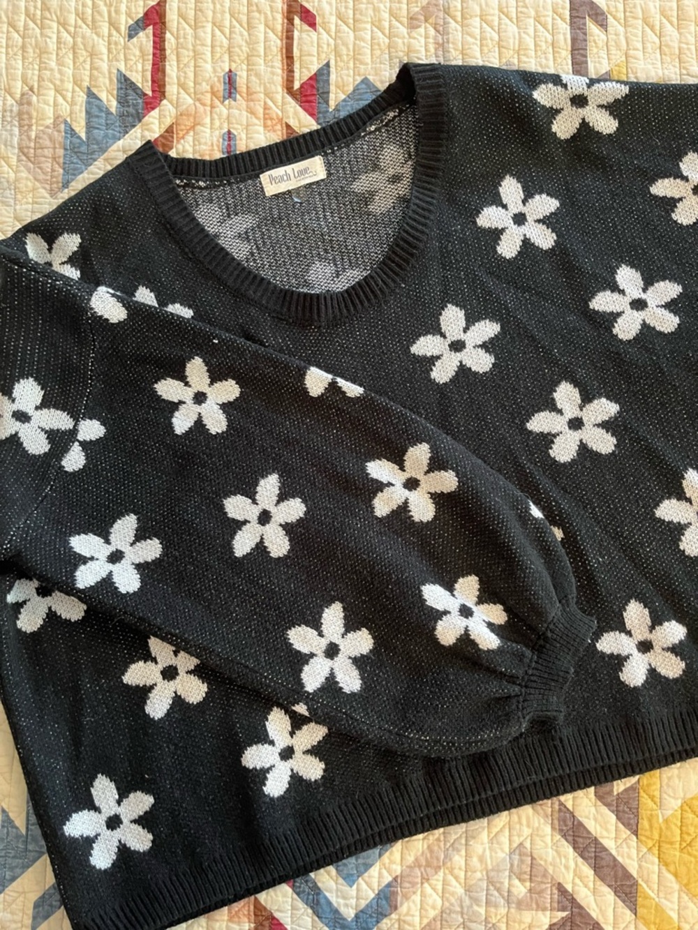 Black & White Daisy Print Sweater